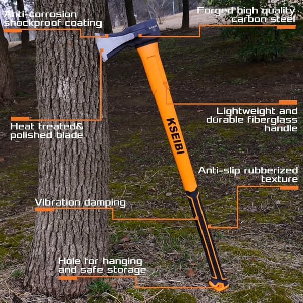 36-Inch Heavy-Duty Splitting Axe with Fiberglass Handle