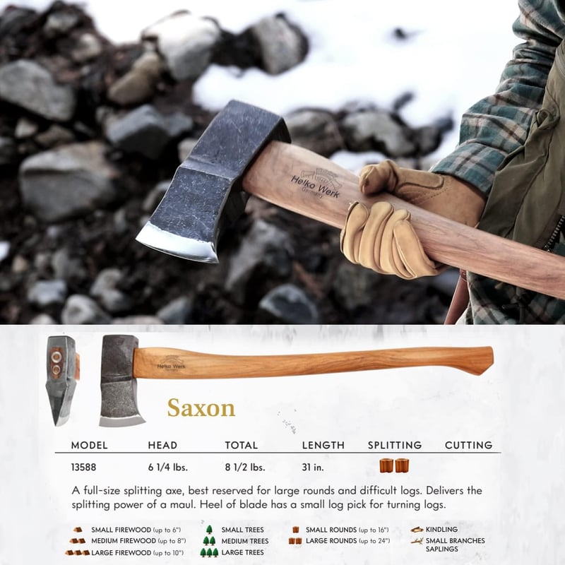 Heavy Duty 6.25 lbs Saxon Splitting Axe - Made in Germany