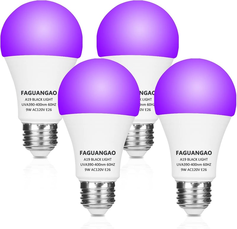 LED Blacklight Bulb 9W UVA Glow for Parties - 4 Pack