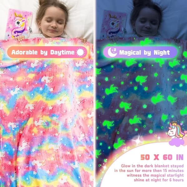 Unicorn Gift Set for Girls: Plush Diary, Blanket, Eye Mask