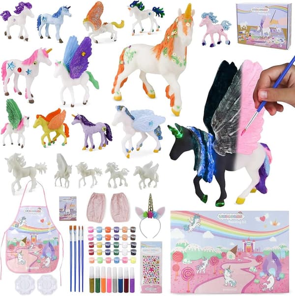 Unicorn Painting Kit for Girls with 18 Figurines - Glow in the Dark
