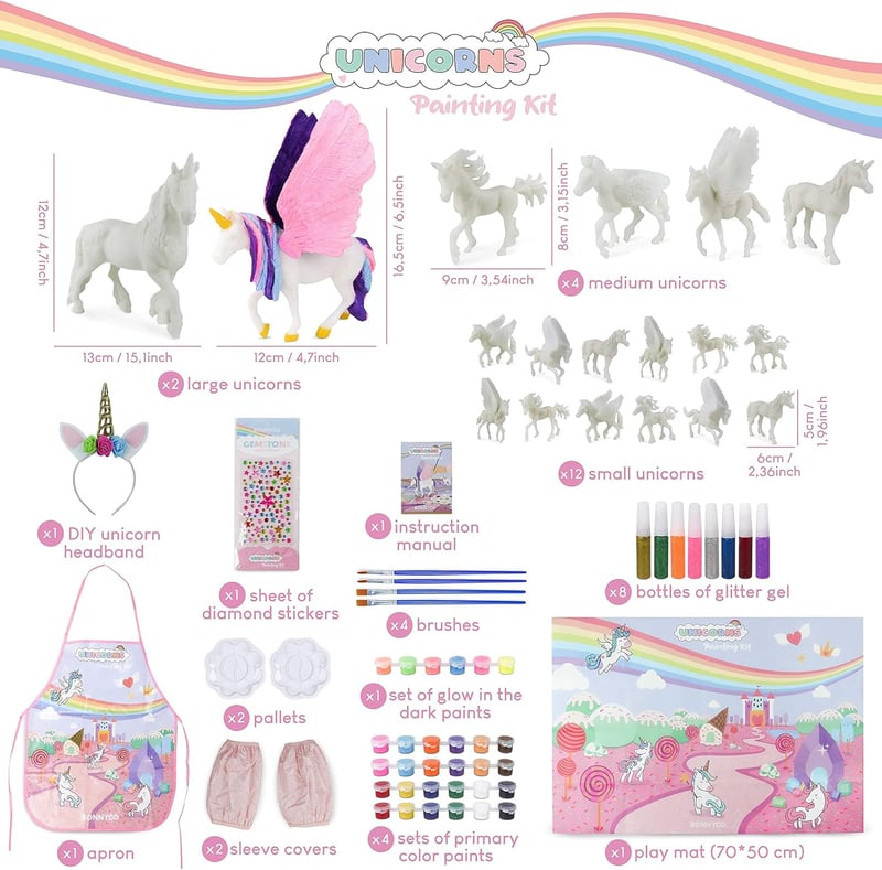 Unicorn Painting Kit for Girls with 18 Figurines - Glow in the Dark