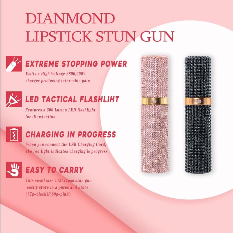 Lipstick Stun Gun for Women - Discreet Self-Defense with Keychain