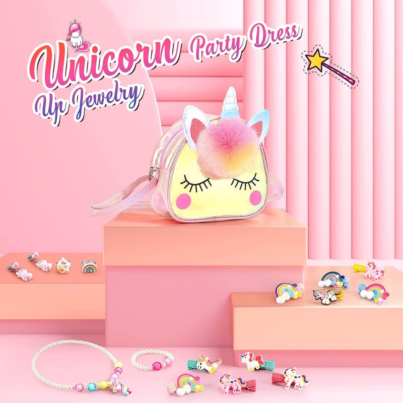 Unicorn Dress Up Purse Set for Girls 3-10 | 18-Piece Gift