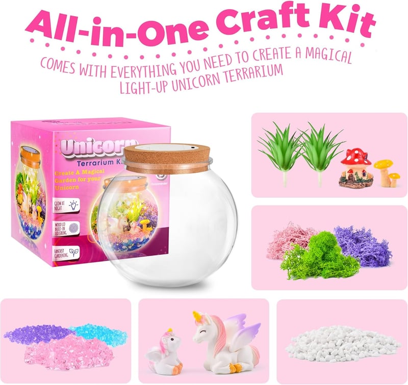 Unicorn Birthday Craft Kit - DIY Terrarium for Kids 5-12