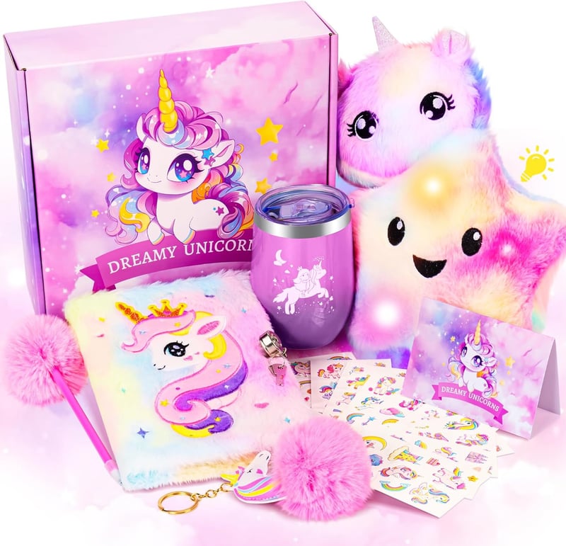 Unicorn Gift Set for Girls Ages 3-10 with Plush Pillow & Diary