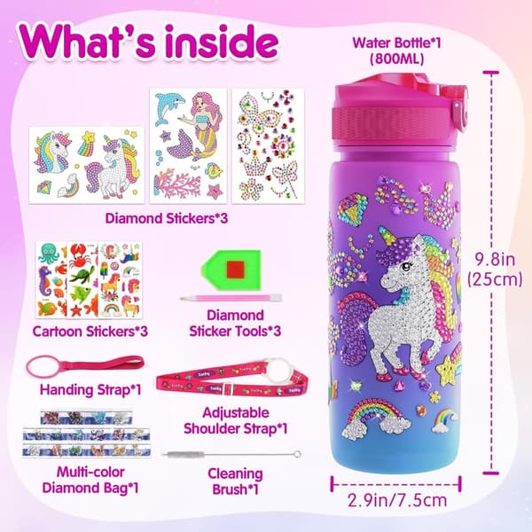Unicorn & Mermaid Water Bottle Art Kit for Girls Age 5-10