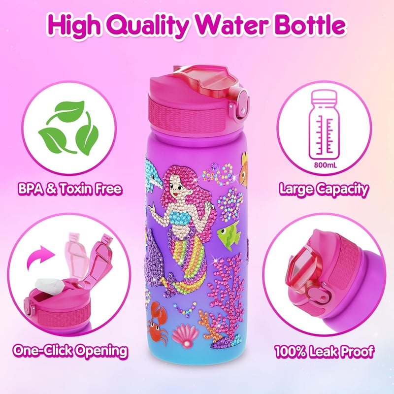Unicorn & Mermaid Water Bottle Art Kit for Girls Age 5-10