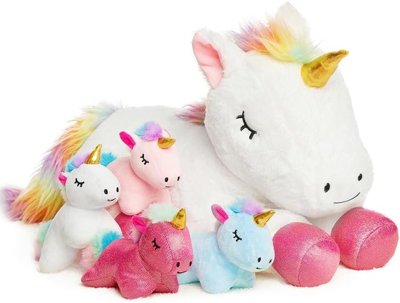 Unicorn Plush Toy Set - Mommy & 4 Baby Stuffed Animals