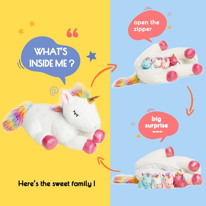 Unicorn Plush Toy Set - Mommy & 4 Baby Stuffed Animals