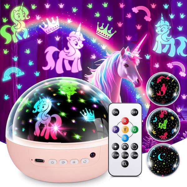 Unicorn Academy Night Light Projector for Girls, Age 4-8