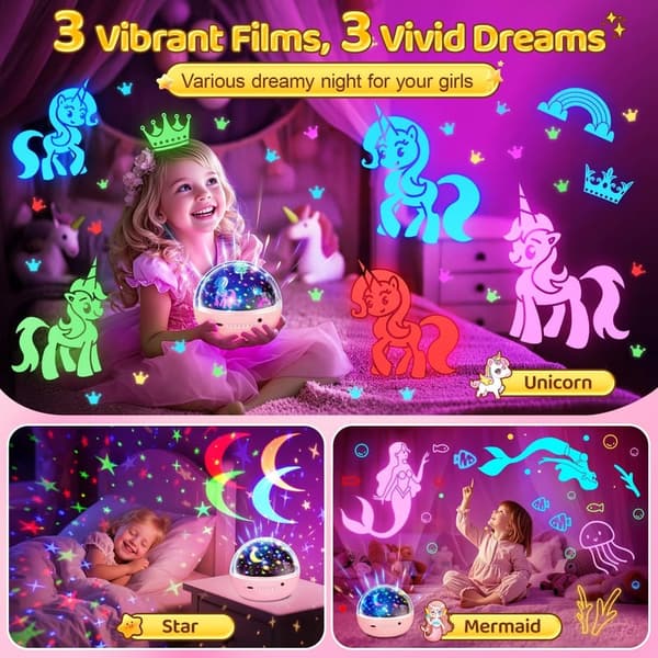 Unicorn Academy Night Light Projector for Girls, Age 4-8