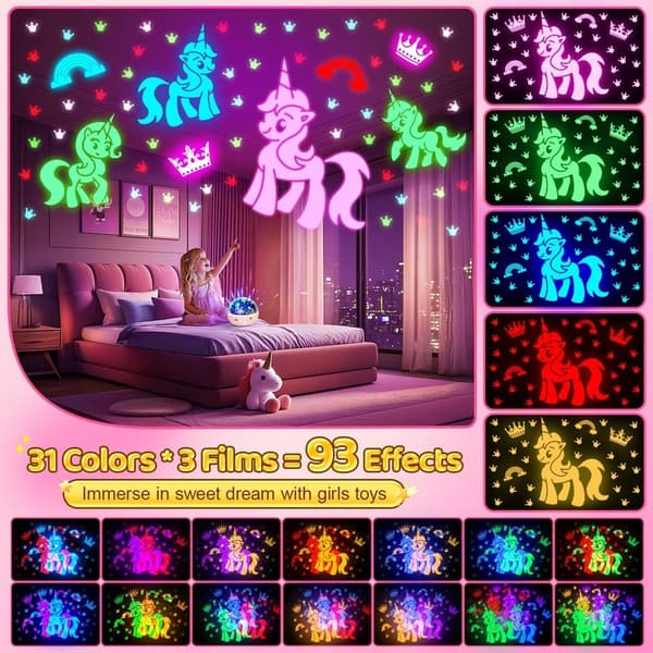 Unicorn Academy Night Light Projector for Girls, Age 4-8