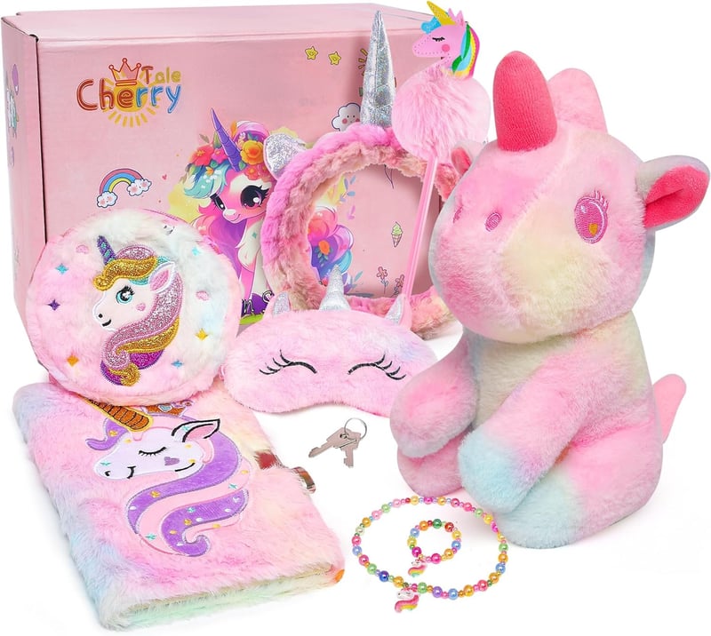 Unicorn Toy Set for Girls Age 6-8 - Plush Diary, Headband & Eye Mask