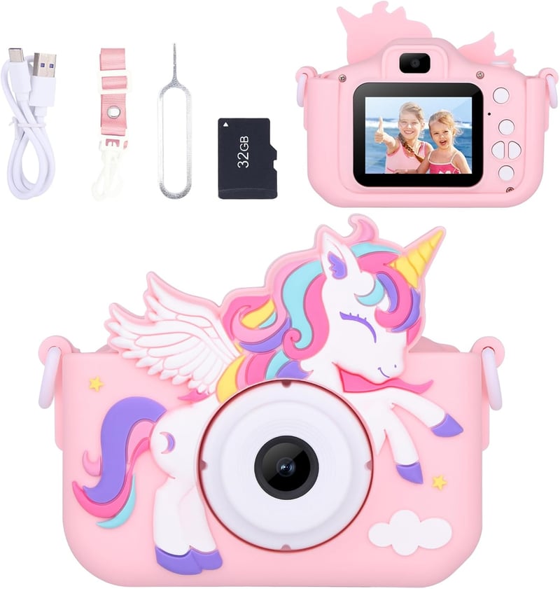 Unicorn Digital Camera for Kids Age 3-8 - HD 1080P, Pink