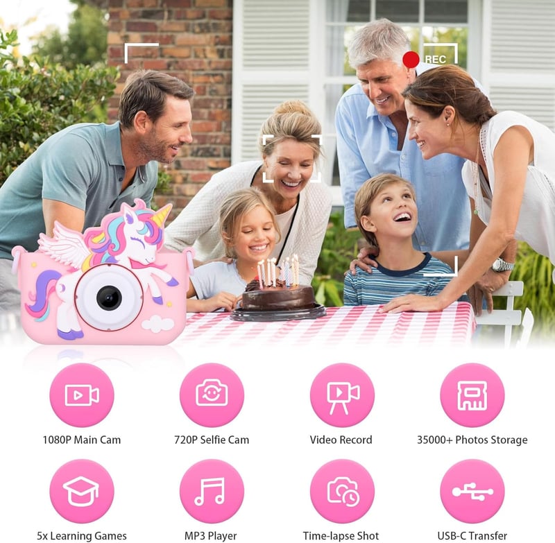 Unicorn Digital Camera for Kids Age 3-8 - HD 1080P, Pink