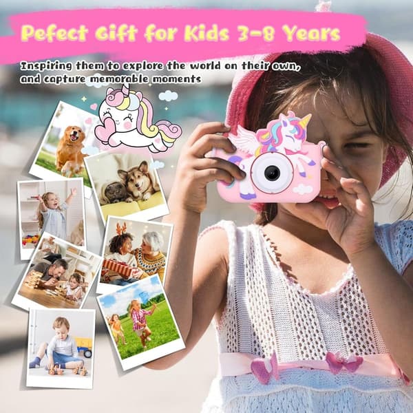 Unicorn Digital Camera for Kids Age 3-8 - HD 1080P, Pink