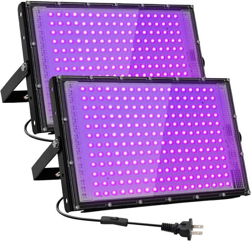 200W UV Black Light Floodlights for Glow Parties (2 Pack)