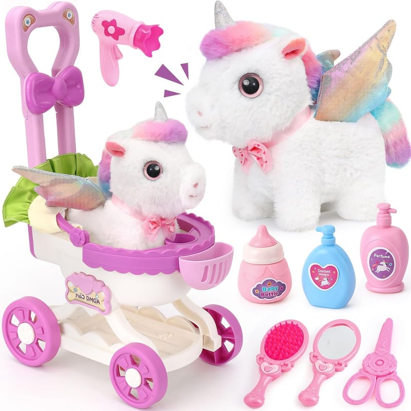 Interactive Walking Unicorn Stroller Toy Set for Girls, 3-6 Years