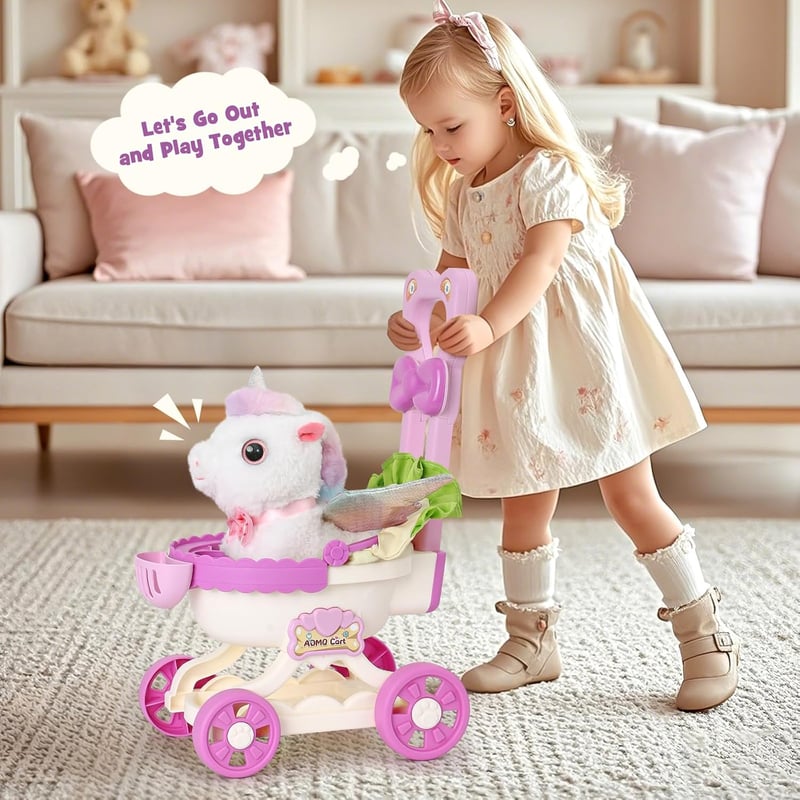 Interactive Walking Unicorn Stroller Toy Set for Girls, 3-6 Years
