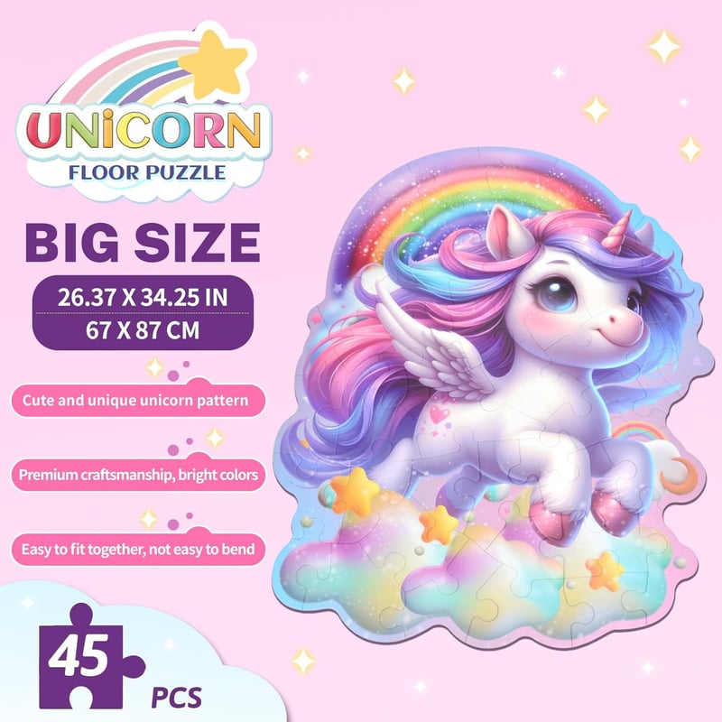 Unicorn Floor Puzzle for Kids Ages 3-8 - 45 Large Pieces