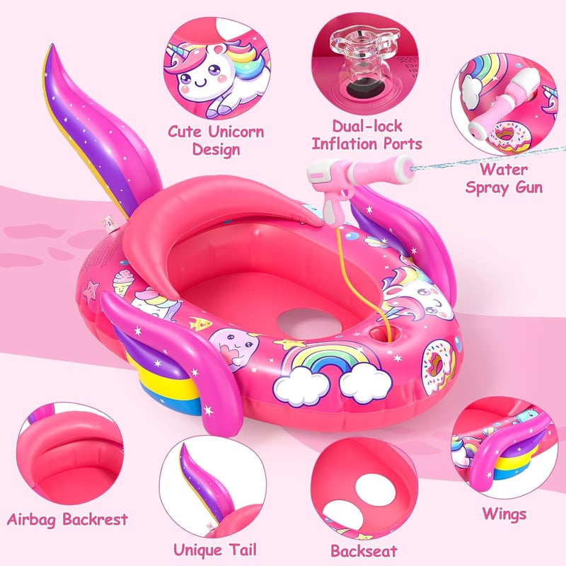 Unicorn Inflatable Pool Float with Water Gun for Kids
