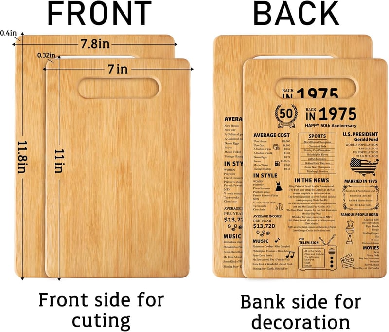 50th Anniversary Organic Bamboo Cutting Board Gift for Couples