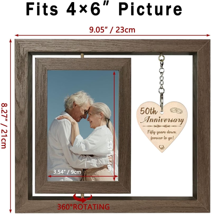 50th Anniversary Picture Frame for Couples (Holds Two 4x6 Photos)