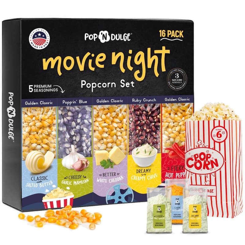 Movie Night Gift Set – 16 pcs Gourmet Popcorn & Seasonings