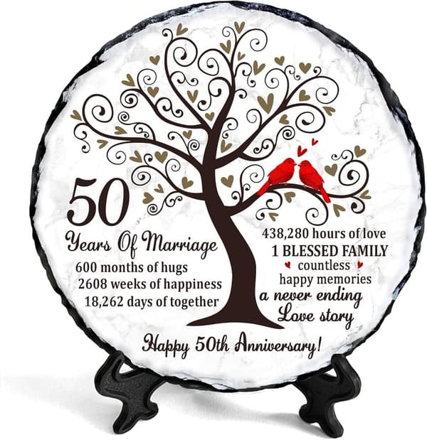50th Anniversary Golden Slate Plate for Parents