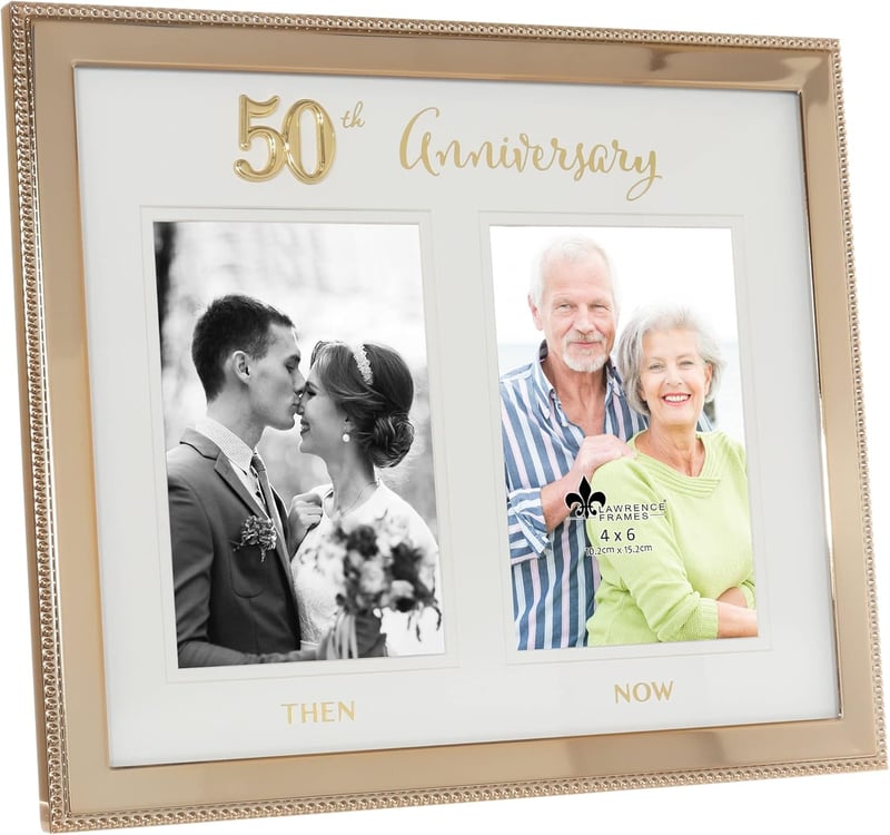 50th Anniversary Double Gold Beaded Metal Picture Frame