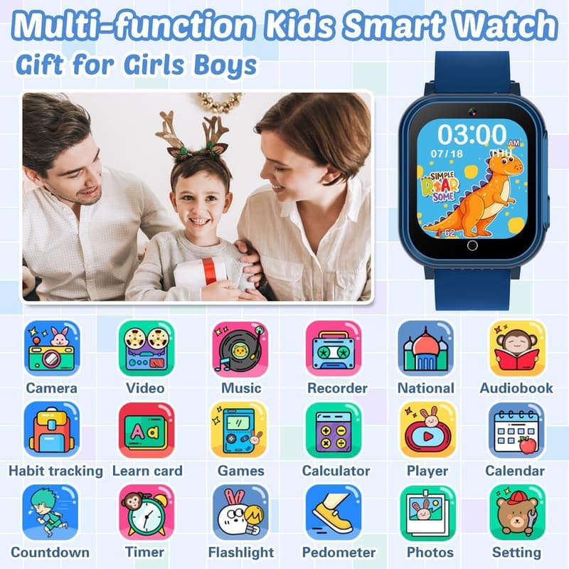 Kids Waterproof Smart Watch with Games & Dual Camera