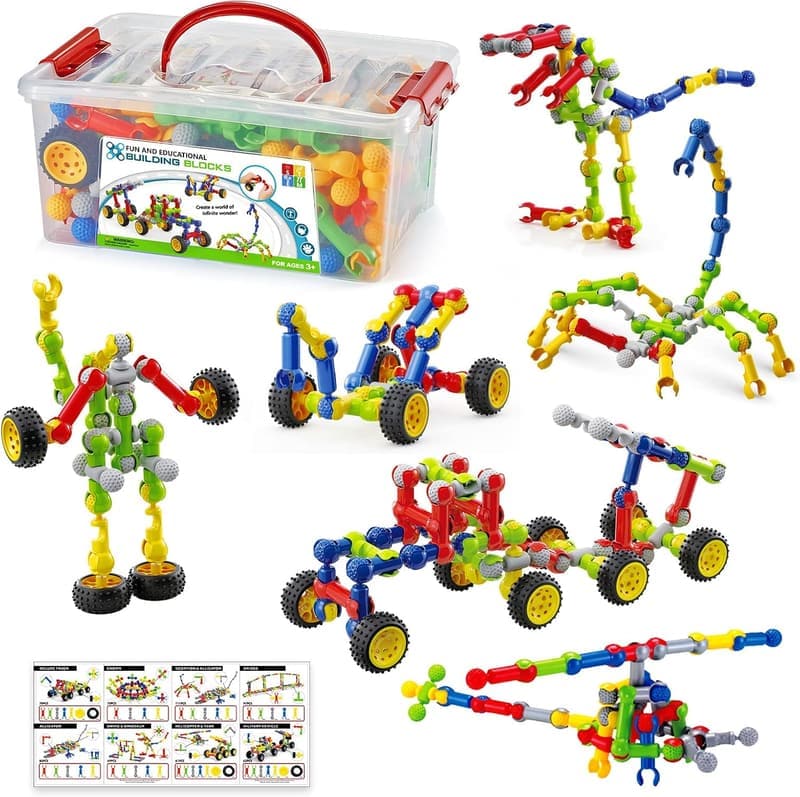 STEM Building Blocks Set with Storage Box for Kids 4-8