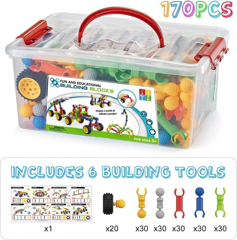 STEM Building Blocks Set with Storage Box for Kids 4-8