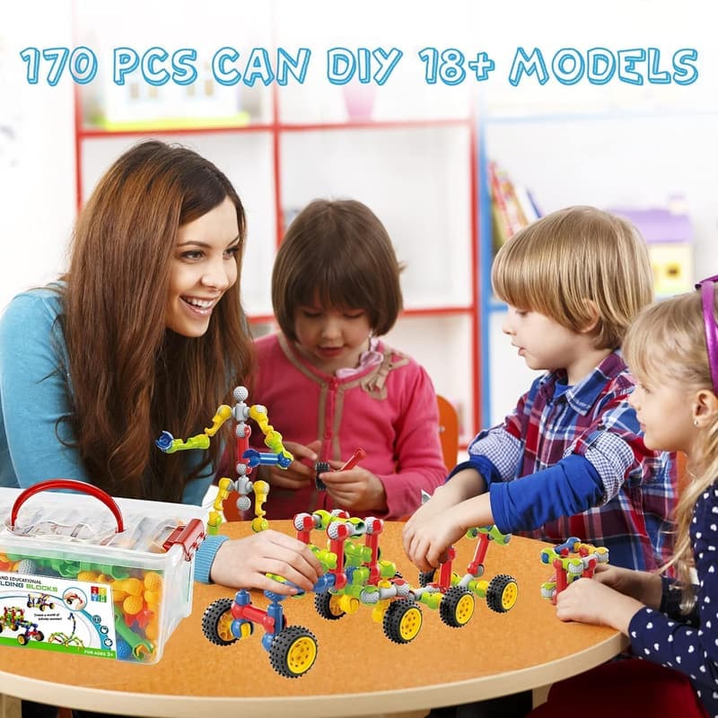 STEM Building Blocks Set with Storage Box for Kids 4-8