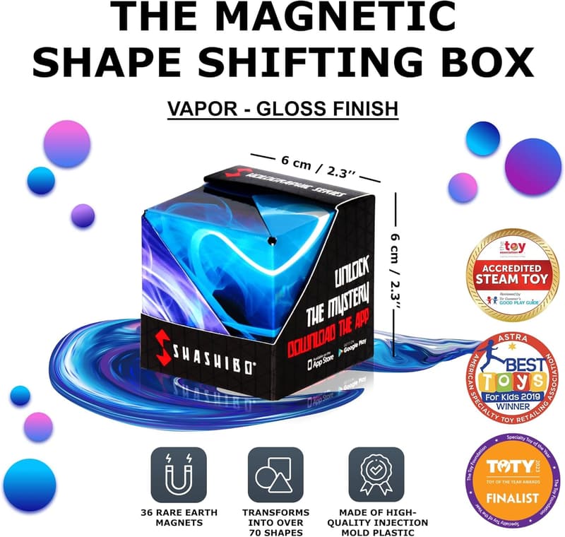 SHASHIBO Holographic Fidget Cube - STEM Magnetic Toy, 70+ Shapes