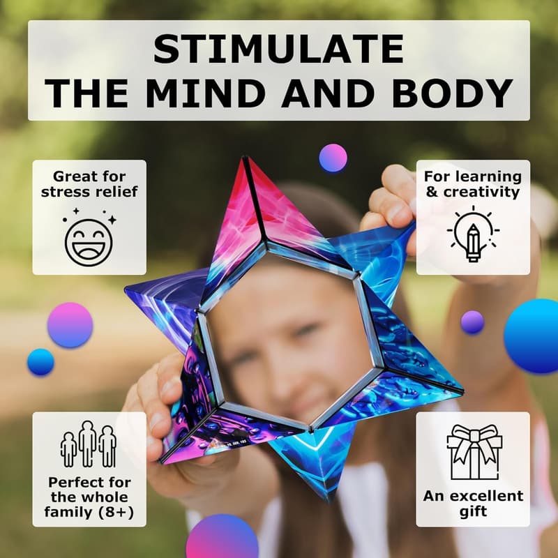 SHASHIBO Holographic Fidget Cube - STEM Magnetic Toy, 70+ Shapes