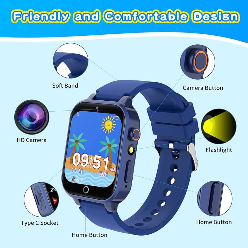 Kids' Smart Watch with Games, HD Camera & Pedometer for Ages 4-12