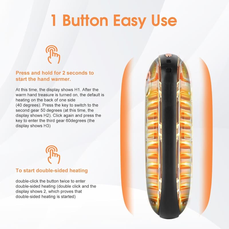 Rechargeable Dual-Sided Hand Warmers - 6000mAh Portable Heater
