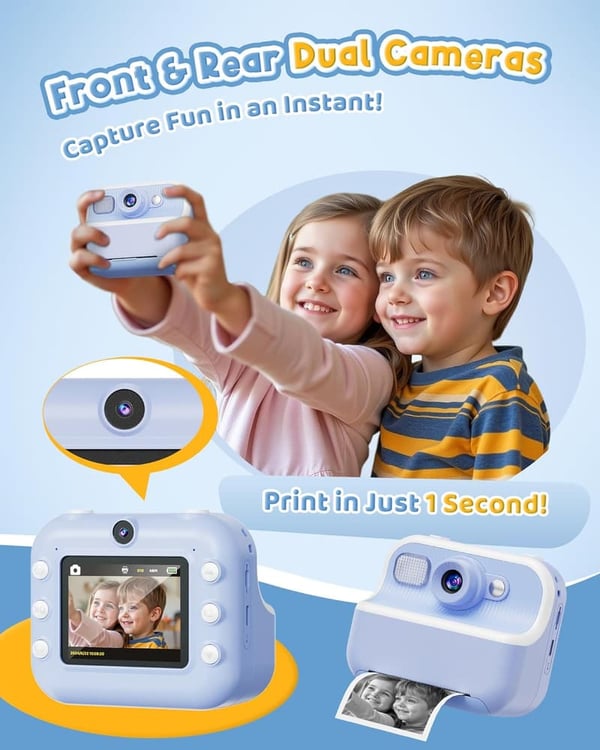 Dual Lens 1080P Instant Camera for Kids - Holiday Gift