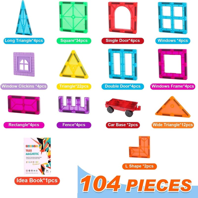 Magnetic Building Tiles Set – 104PCS Educational Construction Toy