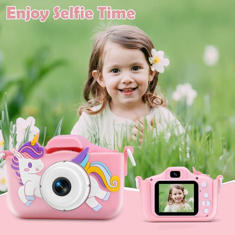 Kids Digital Camera with 32GB Card - Gift for Ages 3-9 (Pink)