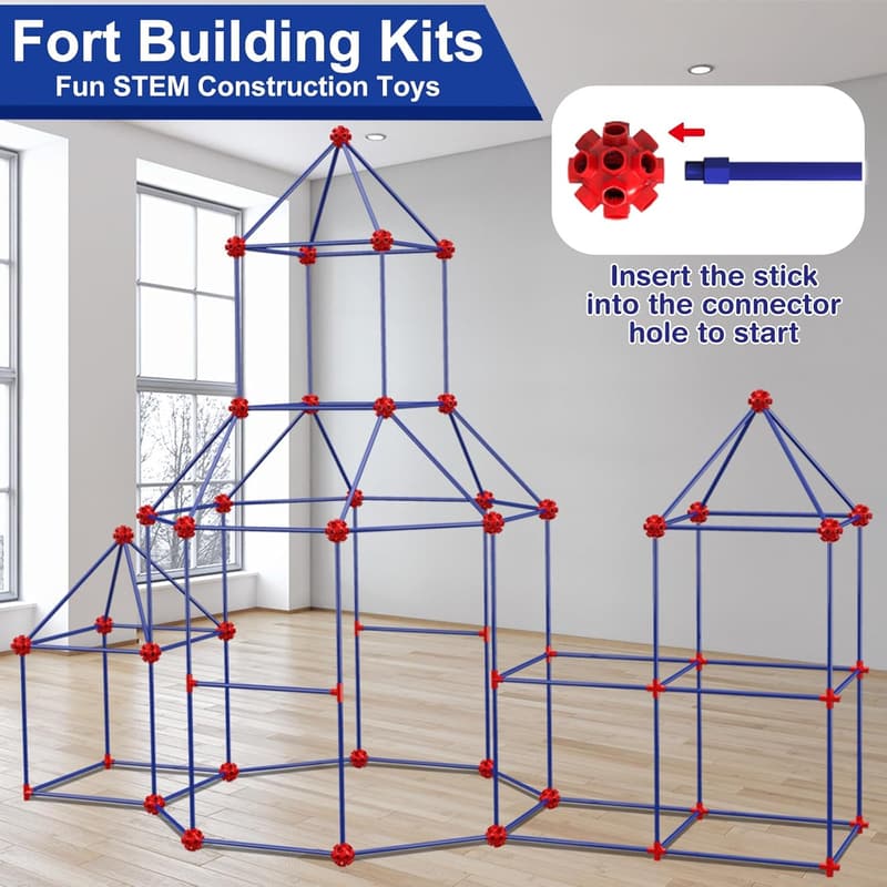 STEM Fort Building Kits for Kids - 180 Pieces, Ages 4+