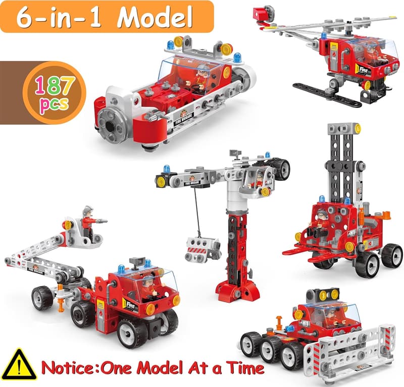 STEM Building Blocks Set for Kids Ages 4-8 - 187 Pieces