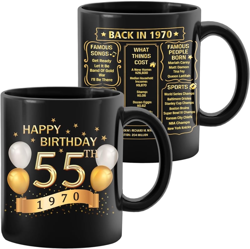 55th Birthday Mug with Vintage 1970 Design - Milestone Gift