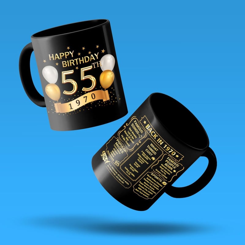 55th Birthday Mug with Vintage 1970 Design - Milestone Gift