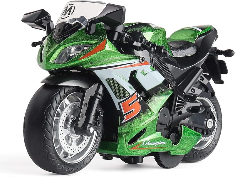 Pull Back Toy Motorcycle with Sound & Light for Boys (Green)
