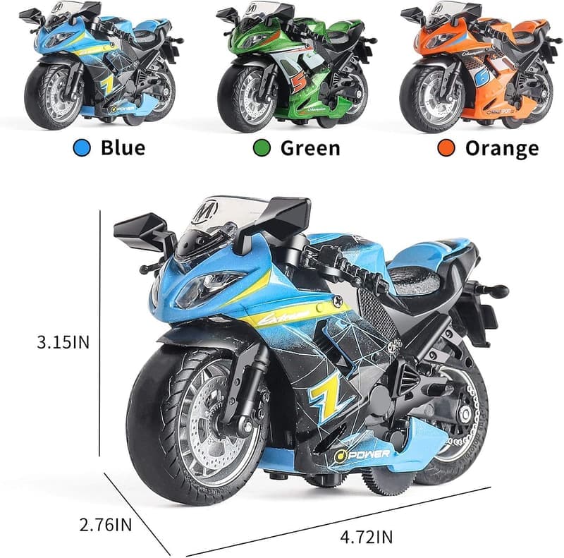 Pull Back Toy Motorcycle with Sound & Light for Boys (Green)