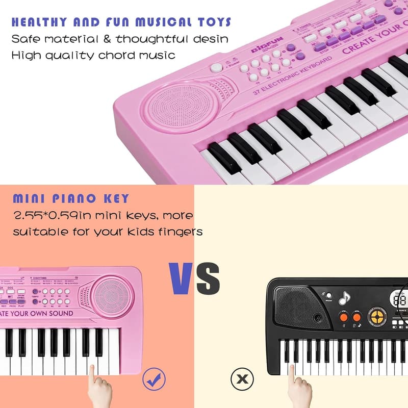 Kids' 37-Key Portable Piano - Educational Musical Toy (Pink)