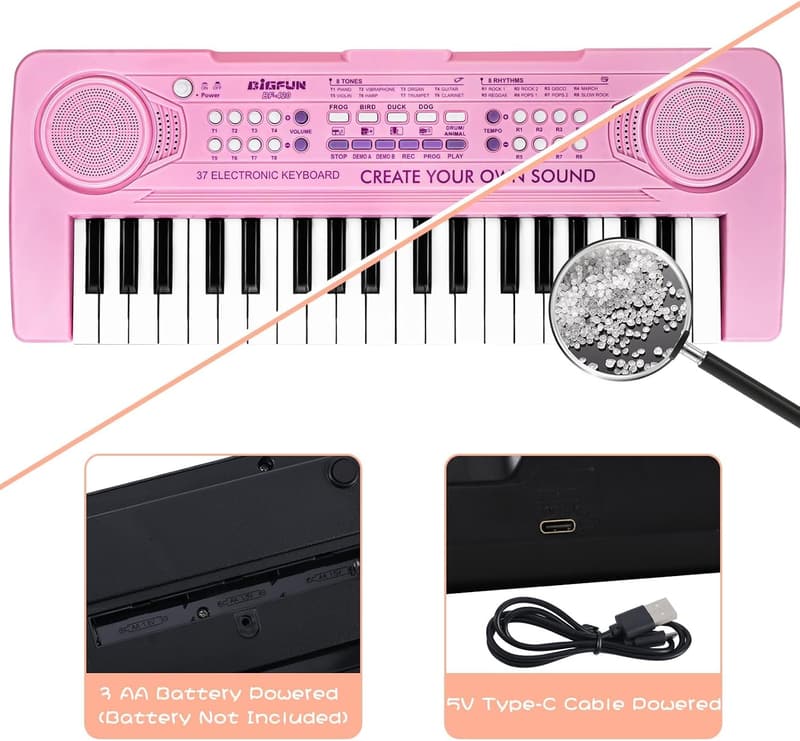 Kids' 37-Key Portable Piano - Educational Musical Toy (Pink)